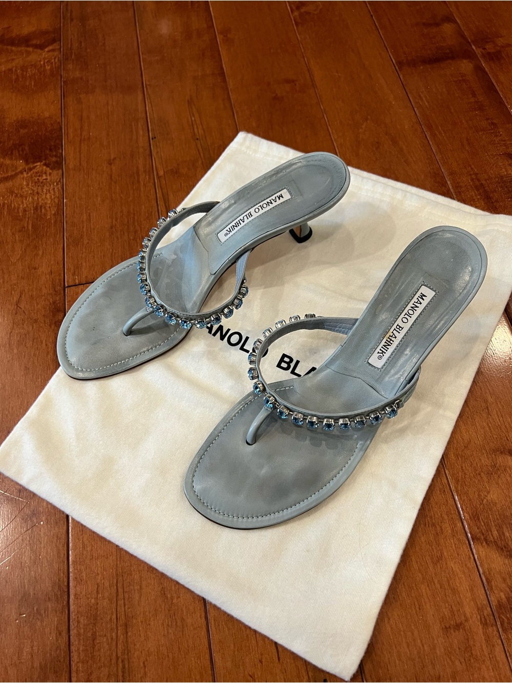 Manolo Blahnik Light Blue Jeweled Thong Sandals - Picture 4 of 7